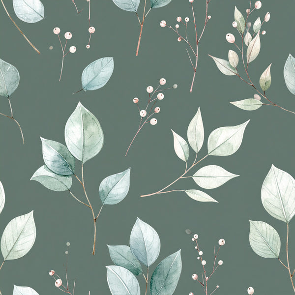 sage green, muted green, dusty blue, soft white, cream, botanical, floral, nature, leaves, berries, branches, watercolor, delicate, elegant, modern, minimal, scandinavian, nursery, baby room, calming, peaceful, natural, spring, summer, woodland, organic, artistic, hand-painted, gentle, soft palette