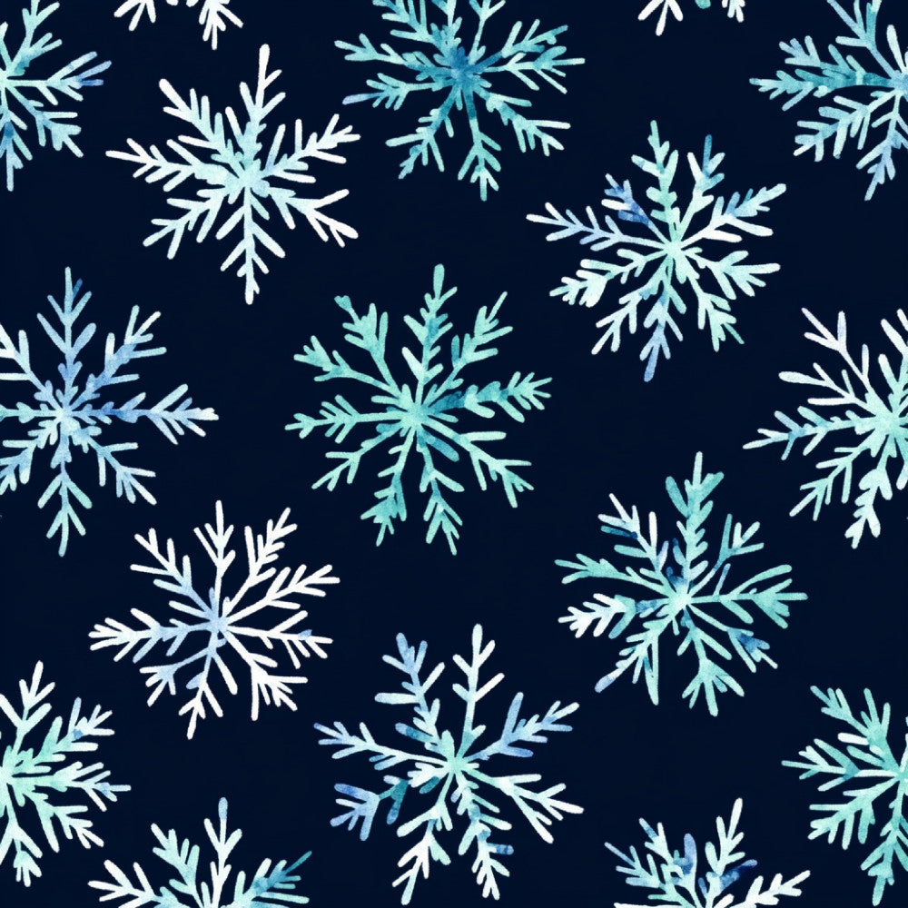 navy blue, icy blue, white, light turquoise, snowflakes, winter, christmas, frozen, snow, crystalline, geometric, modern, whimsical, holiday, seasonal, nursery, kids room, playroom, baby shower, snowflake pattern, delicate, elegant, frosty, icy, cold weather, december, december holidays, winter wonderland, decorative, all-over pattern