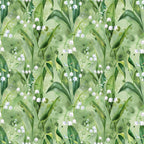 lily of the valley, white flowers, sage green, pale green, light green, forest green, botanical, floral, nature, spring, garden, delicate, elegant, whimsical, natural, organic, soft, romantic, vintage, traditional, leaves, foliage, greenery, nursery, baby room, kids room, peaceful, calming, cottage core, woodland