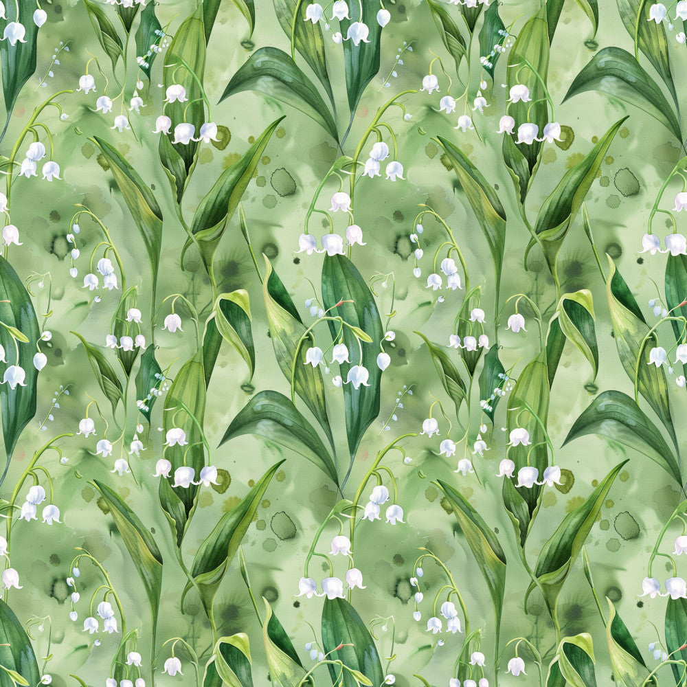 lily of the valley, white flowers, sage green, pale green, light green, forest green, botanical, floral, nature, spring, garden, delicate, elegant, whimsical, natural, organic, soft, romantic, vintage, traditional, leaves, foliage, greenery, nursery, baby room, kids room, peaceful, calming, cottage core, woodland