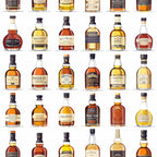 amber, golden, brown, copper, whiskey bottles, alcohol pattern, scottish theme, glass bottles, liquid amber, bottle collection,, fabric panel, realistic illustration, beverage motif, distillery theme, warm tones, bottle labels, spirits pattern, celtic inspired, masculine design