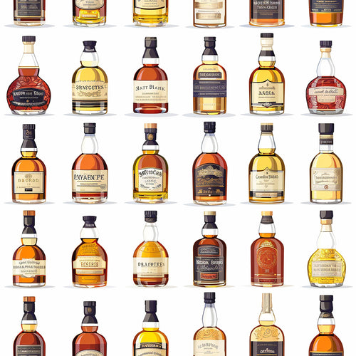 amber, golden, brown, copper, whiskey bottles, alcohol pattern, scottish theme, glass bottles, liquid amber, bottle collection,, fabric panel, realistic illustration, beverage motif, distillery theme, warm tones, bottle labels, spirits pattern, celtic inspired, masculine design