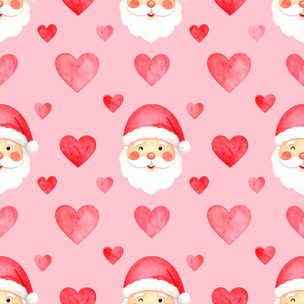 coral pink, red, white, pastel pink, watercolor hearts, santa claus, christmas, holiday, festive, whimsical, playful, cute, cheerful, love, romance, valentine's day, children's, kids, nursery, playroom, baby shower, santa faces, red hearts, pink hearts, winter holiday, jolly, sweet, adorable, gender neutral