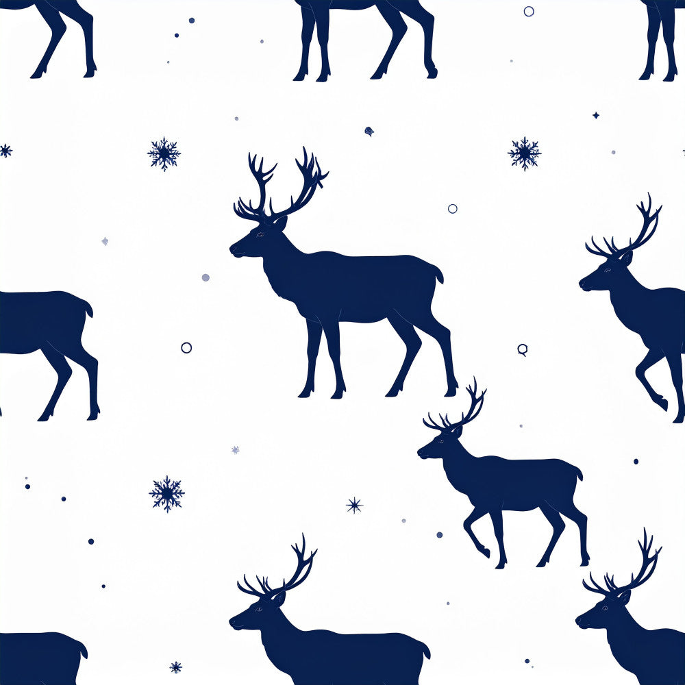 navy blue, white, winter, deer, reindeer, snowflakes, animals, nature, holiday, christmas, celestial, stars, elegant, modern, rustic, whimsical, forest, woodland, scandinavian, nordic, festive, snowy, graceful, silhouettes, winter wildlife, cold weather, traditional, sophisticated, geometric accents, nursery