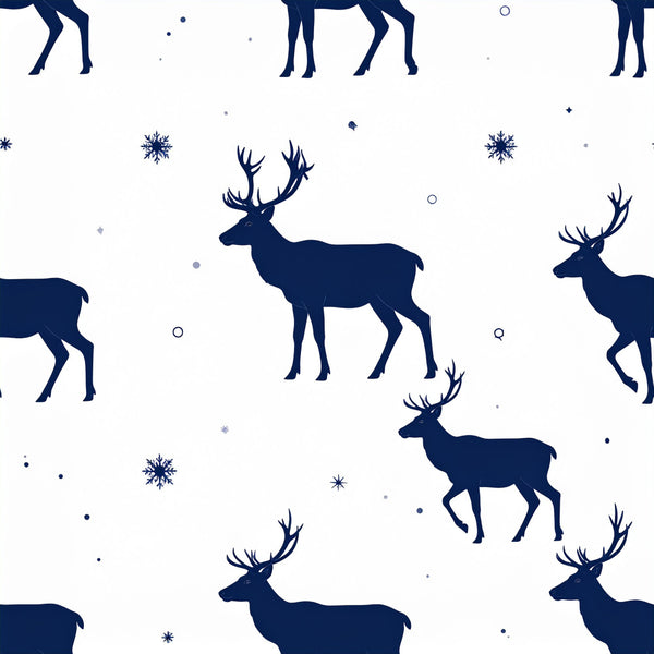 navy blue, white, winter, deer, reindeer, snowflakes, animals, nature, holiday, christmas, celestial, stars, elegant, modern, rustic, whimsical, forest, woodland, scandinavian, nordic, festive, snowy, graceful, silhouettes, winter wildlife, cold weather, traditional, sophisticated, geometric accents, nursery