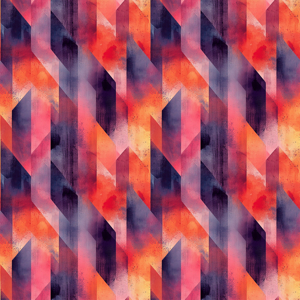 coral, orange, purple, navy blue, geometric shapes, angular design, overlapping triangles, mid century modern, abstract pattern,, fabric panel, retro style, contemporary art, diagonal lines, layered shapes, warm colors, cool colors, modern geometric, artistic composition, textured appearance