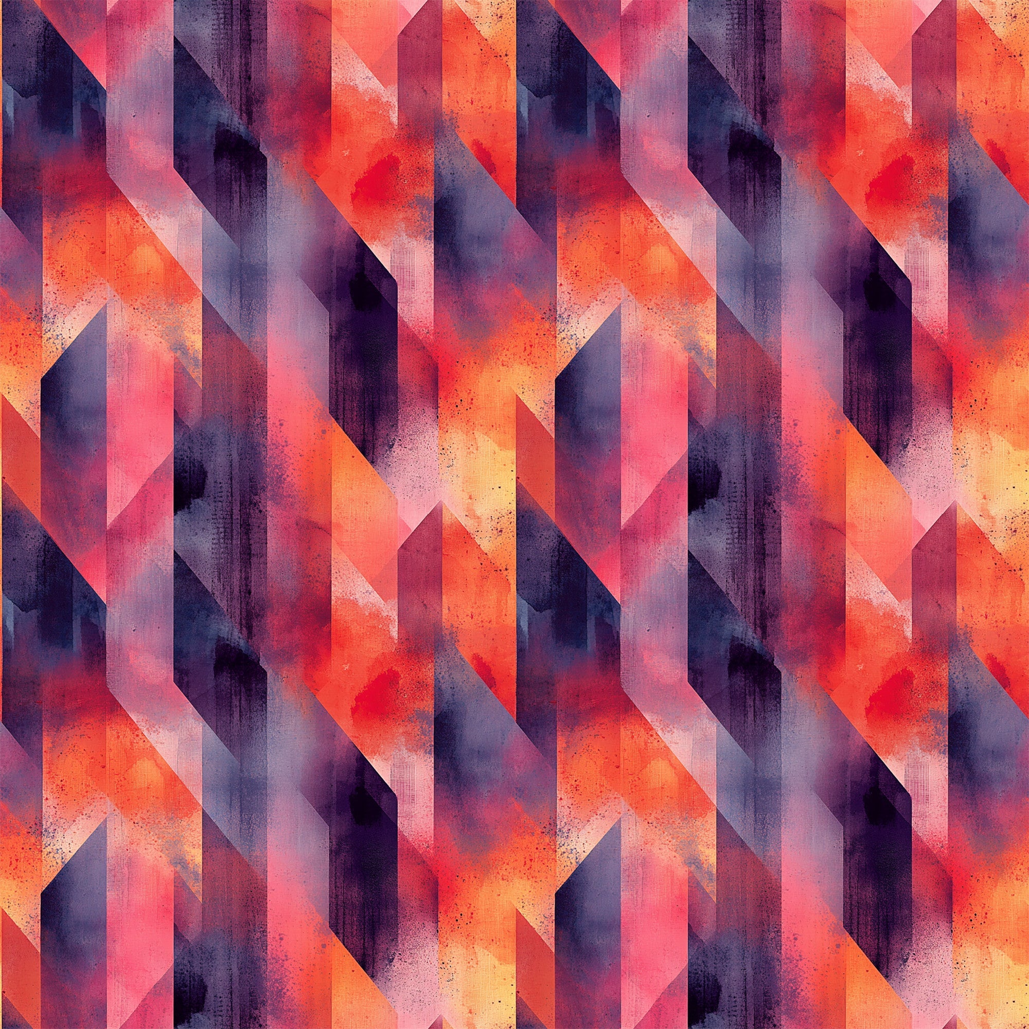 coral, orange, purple, navy blue, geometric shapes, angular design, overlapping triangles, mid century modern, abstract pattern,, fabric panel, retro style, contemporary art, diagonal lines, layered shapes, warm colors, cool colors, modern geometric, artistic composition, textured appearance