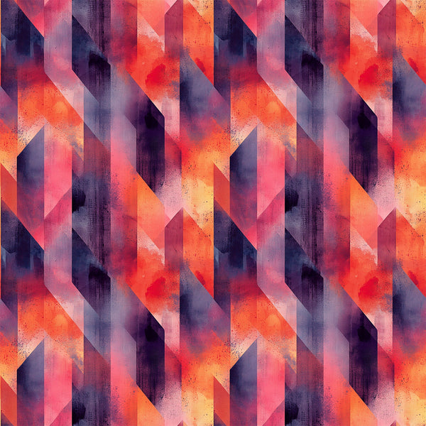 coral, orange, purple, navy blue, geometric shapes, angular design, overlapping triangles, mid century modern, abstract pattern,, fabric panel, retro style, contemporary art, diagonal lines, layered shapes, warm colors, cool colors, modern geometric, artistic composition, textured appearance