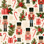 christmas, holiday, nutcracker, traditional, festive, red, forest green, cream, gold, candy cane, pine branches, berries, presents, gifts, snowflakes, whimsical, vintage, classic, seasonal, winter, children, kids, nursery, playroom, decorative, nostalgic, timeless, red plaid, holly, festive print