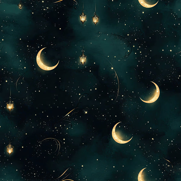 teal, deep green, gold, cream, celestial, stars, crescent moons, lanterns, night sky, magical, whimsical, elegant, vintage, dreamy, moonlight, enchanted, mystical, bohemian, romantic, nursery, baby blanket, bedding, plush throw, cozy, peaceful, midnight, golden hour, fantasy, starry night, decorative