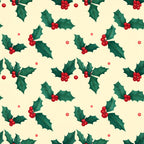 cream, red, forest green, dark green, holly berries, holly leaves, christmas, holiday, festive, winter, nature, botanical, traditional, elegant, seasonal, decorative, red berries, green foliage, classic, timeless, home decor, nursery, festive theme, winter botanical, holiday themed, scattered pattern, repeating motif, celebration, yuletide, merry