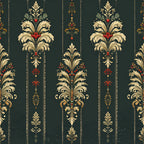 forest green, gold, cream, red accents, damask, baroque, ornamental, striped, vintage, elegant, traditional, victorian, luxury, floral elements, scrollwork, acanthus leaves, jewel tones, classic, ornate, decorative, formal, sophisticated, antique, renaissance, upholstery inspired, home decor, botanical accents, symmetrical pattern