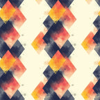 geometric pattern, mid century modern, diamond shapes, coral pink, navy blue, cream white, golden yellow, watercolor texture, retro design,, fabric panel, overlapping diamonds, vintage style, abstract geometric, warm colors, cool colors, repeating pattern, modernist design, textured appearance, angular shapes