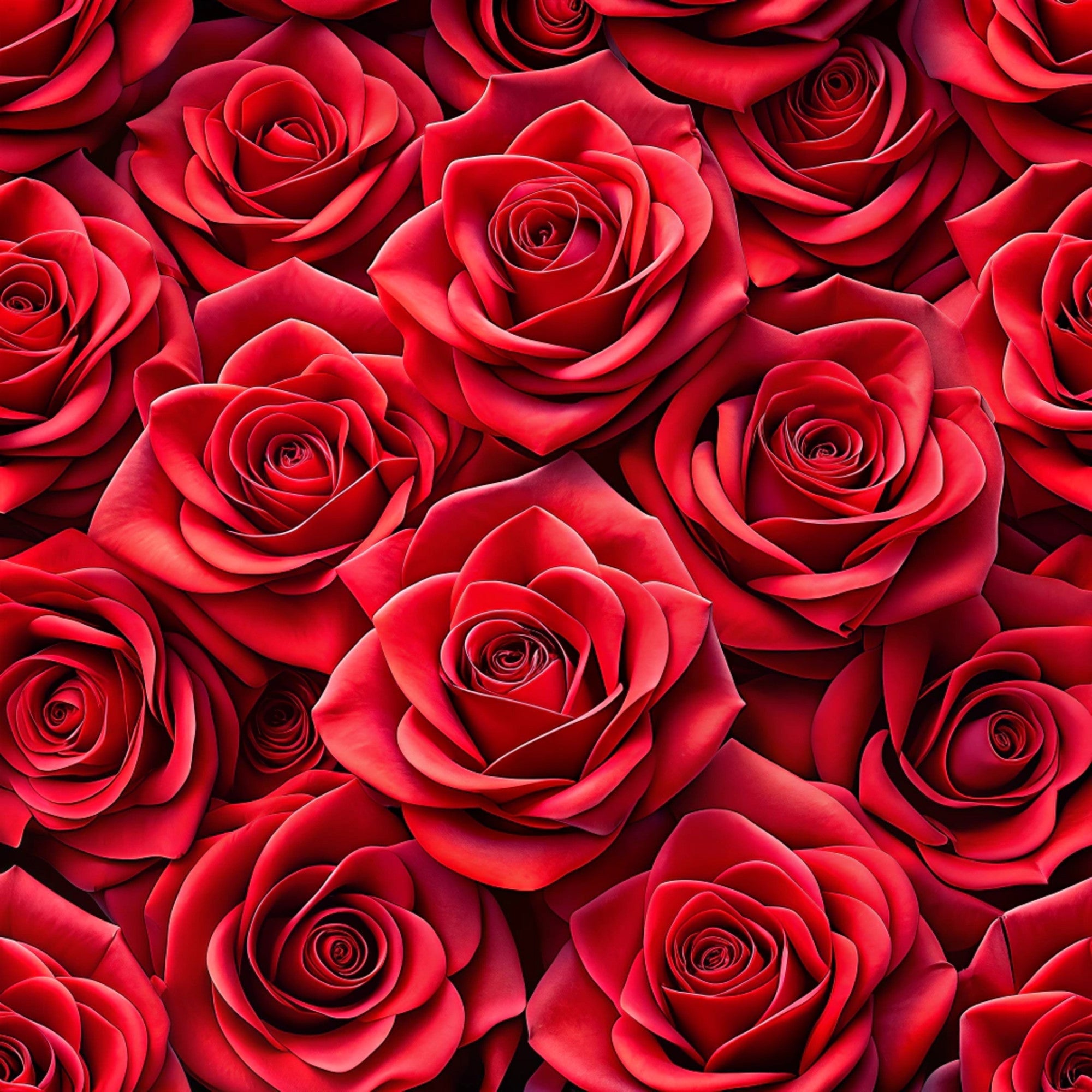red roses, crimson, deep red, burgundy, realistic flowers, rose pattern, floral design, botanical print,, fabric panel, romantic, elegant, seamless pattern, blooming roses, layered petals, rich colors, valentine's theme, love motif, densely packed, photorealistic