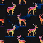 neon deer, hot pink, magenta, yellow, orange, coral, neon colors, glow in the dark, fluorescent, gradient, celestial, night sky, stars, forest animals, woodland creatures, deer with antlers, doe, buck, modern, whimsical, abstract splatter, paint splatter, contemporary, kids room, playroom, nursery, animal lovers, nature themed, metallic accents, vibrant