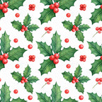 holly berries, christmas, holiday, red berries, green leaves, festive, winter, nature, botanical, traditional, elegant, classic, red and green, holly leaves, spiky leaves, berry clusters, seasonal, decorative, timeless, vintage holiday, festive design, natural elements, evergreen, yuletide, bright red, forest green, scalloped background, whimsical, cheerful