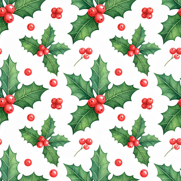 holly berries, christmas, holiday, red berries, green leaves, festive, winter, nature, botanical, traditional, elegant, classic, red and green, holly leaves, spiky leaves, berry clusters, seasonal, decorative, timeless, vintage holiday, festive design, natural elements, evergreen, yuletide, bright red, forest green, scalloped background, whimsical, cheerful