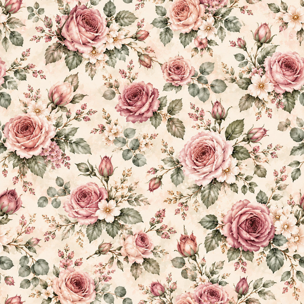 dusty rose, mauve pink, sage green, cream, vintage pink, floral, roses, botanical, nature, elegant, romantic, traditional, cottage core, spring, summer, garden, leaves, buds, delicate, whimsical, shabby chic, vintage inspired, daisy, small florals, layered florals