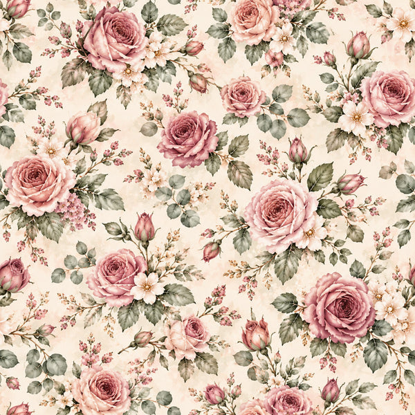 dusty rose, mauve pink, sage green, cream, vintage pink, floral, roses, botanical, nature, elegant, romantic, traditional, cottage core, spring, summer, garden, leaves, buds, delicate, whimsical, shabby chic, vintage inspired, daisy, small florals, layered florals