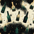 forest green, gold, black, cream, champagne, celestial, stars, bottles, champagne bottles, wine bottles, sparkle, glitter, festive, elegant, modern, luxury, new year's eve, celebration, party, sophisticated, abstract, metallic accents, starry night, glamorous, upscale, sophisticated style, entertaining, special occasion, holiday, formal event