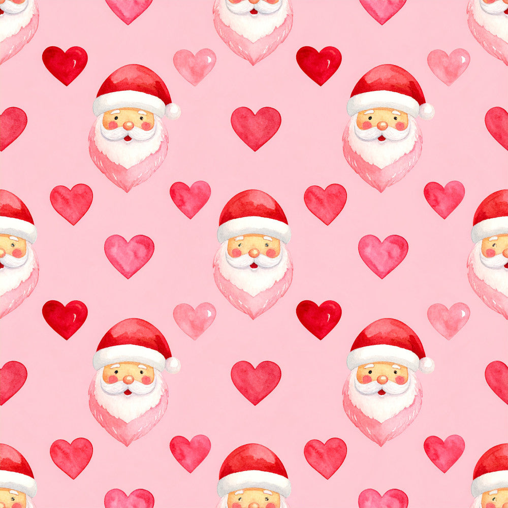 coral pink, hot pink, red, white, cream, pastel pink, santa claus, christmas, holiday, hearts, love, romantic, whimsical, playful, cheerful, festive, cute, kawaii, children's, kids, nursery, baby, gift, winter, valentine's day, red and white, smile, jolly, retro, vintage