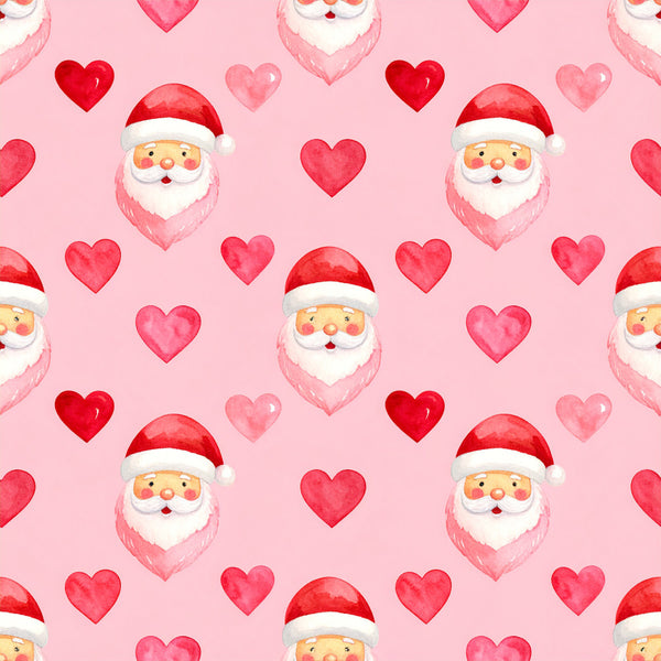 coral pink, hot pink, red, white, cream, pastel pink, santa claus, christmas, holiday, hearts, love, romantic, whimsical, playful, cheerful, festive, cute, kawaii, children's, kids, nursery, baby, gift, winter, valentine's day, red and white, smile, jolly, retro, vintage