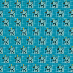 atomic kitty, mid-century modern, retro cats, turquoise blue, teal background, orange diamonds, geometric pattern, stylized cats, 1950s style, atomic age,, repeating pattern, vintage inspired, mod design, angular cats, boomerang shapes, starbursts, fabric panel, craft fabric, retro atomic