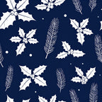 navy blue, cream white, winter, christmas, holiday, nature, botanical, evergreen, pine, holly, festive, traditional, elegant, classic, berries, leaves, feathers, seasonal, december, natural elements, timeless, sophisticated, formal, dark blue, ivory, pearl accents, winter foliage, decorative, refined
