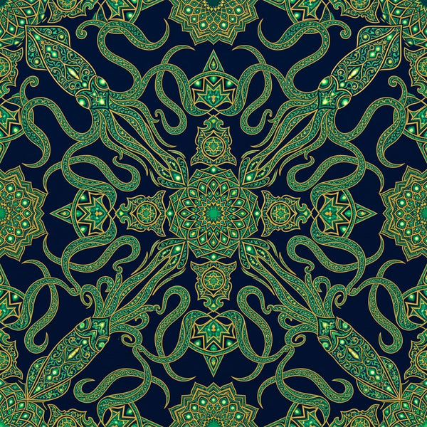 navy blue, forest green, gold, emerald green, ornate, paisley, mandala, geometric, medallion, intricate, bohemian, elegant, traditional, luxurious, ornamental, damask, star motifs, diamond patterns, scrollwork, curving vines, middle eastern, indian inspired, exotic, sophisticated, jewel tones, metallic gold accents, celestial, decorative, ornamental designs