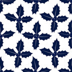 navy blue, white, holly leaves, berries, winter, christmas, holiday, festive, seasonal, botanical, nature-inspired, traditional, elegant, whimsical, geometric, repeating pattern, dark blue background, cream colored leaves, sprig motif, decorative berries, classic design, timeless, nursery, kids room, playroom, baby shower, children's decor, winter themed, festive design, natural elements