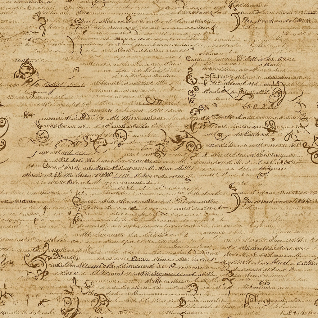 beige, tan, brown, vintage script, handwritten text, ornate flourishes, decorative swirls, aged parchment, antique manuscript, cursive writing, sepia tones, old world style,, fabric panel, weathered appearance, historical document, calligraphy elements, distressed texture