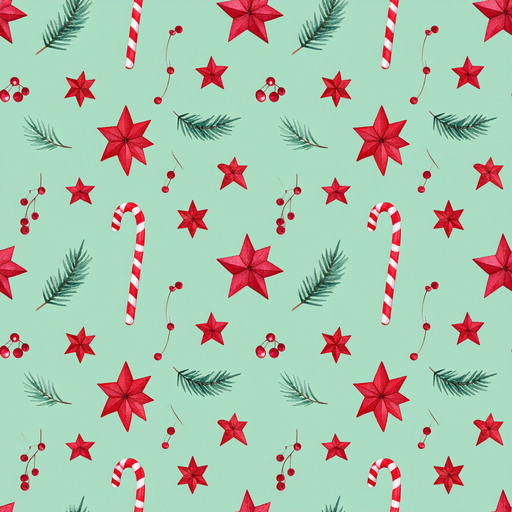 mint green, red, candy cane, poinsettia, christmas, holiday, festive, winter, evergreen, pine branches, berries, stars, red stars, striped, candy cane striped, whimsical, cheerful, traditional, seasonal, kids, children, playroom, nursery, red and white, botanical, nature, december, festive decorations, bright, vibrant