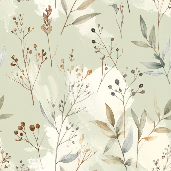 sage green, cream, beige, tan, brown, dusty rose, soft gray, botanical, floral, delicate, nature, wildflowers, herbs, dried flowers, branches, seeds, pods, rustic, vintage, natural, earthy, elegant, bohemian, whimsical, garden, botanical illustration, watercolor, muted tones, calming, peaceful