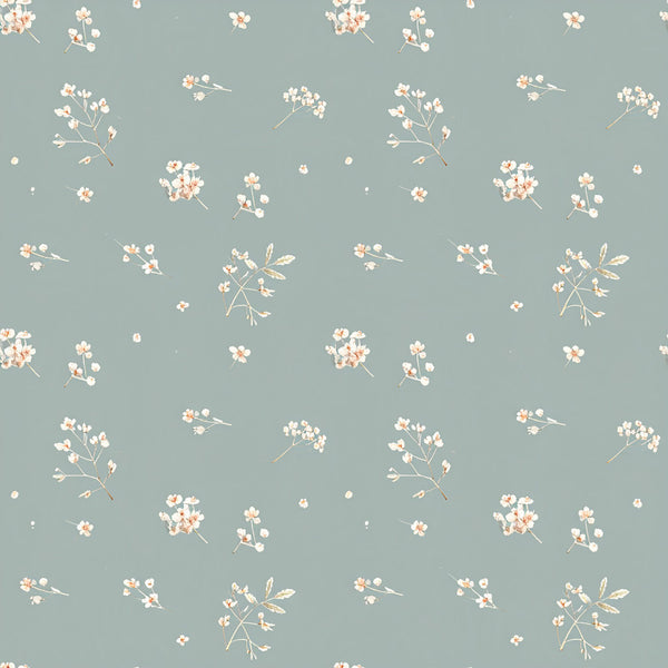 sage green, dusty blue, cream, peach, floral, botanical, delicate flowers, baby's breath, wildflowers, nature, spring, summer, gentle, soft, whimsical, romantic, vintage, nursery, baby room, kids room, feminine, peaceful, calming, nature-inspired, garden, dried flowers, pressed flowers, minimalist floral, scattered blooms, ethereal