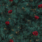 forest green, deep teal, burgundy red, dark green, gold accents, floral, botanical, roses, vintage, elegant, romantic, damask, ornamental vines, scrollwork, nature, traditional, luxurious, moody, dark academia, gothic romance, jewel tones, antique, Victorian, timeless, sophisticated, deep colors, rich tones, leaf details, curl patterns, classic beauty