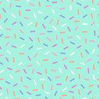 rainbow sprinkles, mint green background, colorful sprinkles, candy pattern, dessert theme, small scattered shapes, pink sprinkles, purple sprinkles, orange sprinkles, white sprinkles,, fabric panel, sweet treats, confetti design, bakery inspired, playful pattern, bright colors, food motif, cheerful design, scattered elements