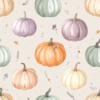 autumn pumpkins, fall harvest, sage green, dusty rose, lavender purple, cream, peachy beige, orange, watercolor pumpkins, botanical elements, floral accents, whimsical, rustic, farmhouse, nature themed, autumn leaves, fall foliage, decorative florals, delicate branches, harvest season, thanksgiving, fall décor, nursery, kids room, playroom, cozy autumn, vintage botanical, earthy tones, seasonal pattern
