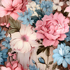 rose pink, dusty blue, cream, blush pink, soft pink, pale blue, sage green, taupe, floral, peonies, daisies, botanical, nature, vintage floral, garden flowers, elegant, romantic, traditional, spring, summer, feminine, delicate, multi-colored flowers, layered petals, cottage core, classic floral, pastel colors, timeless design, nursery, baby room