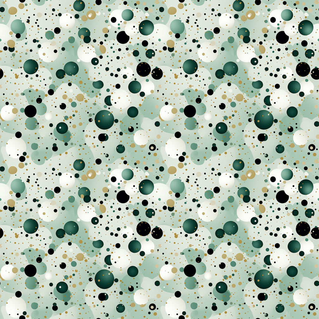 sage green, forest green, black, white, tan, beige, polka dots, confetti pattern, scattered circles, geometric design, modern abstract, contemporary style,, fabric panel, random dots, bubble pattern, neutral tones, earth colors, scattered motifs, playful design