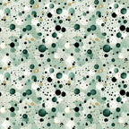 sage green, forest green, black, white, tan, beige, polka dots, confetti pattern, scattered circles, geometric design, modern abstract, contemporary style,, fabric panel, random dots, bubble pattern, neutral tones, earth colors, scattered motifs, playful design