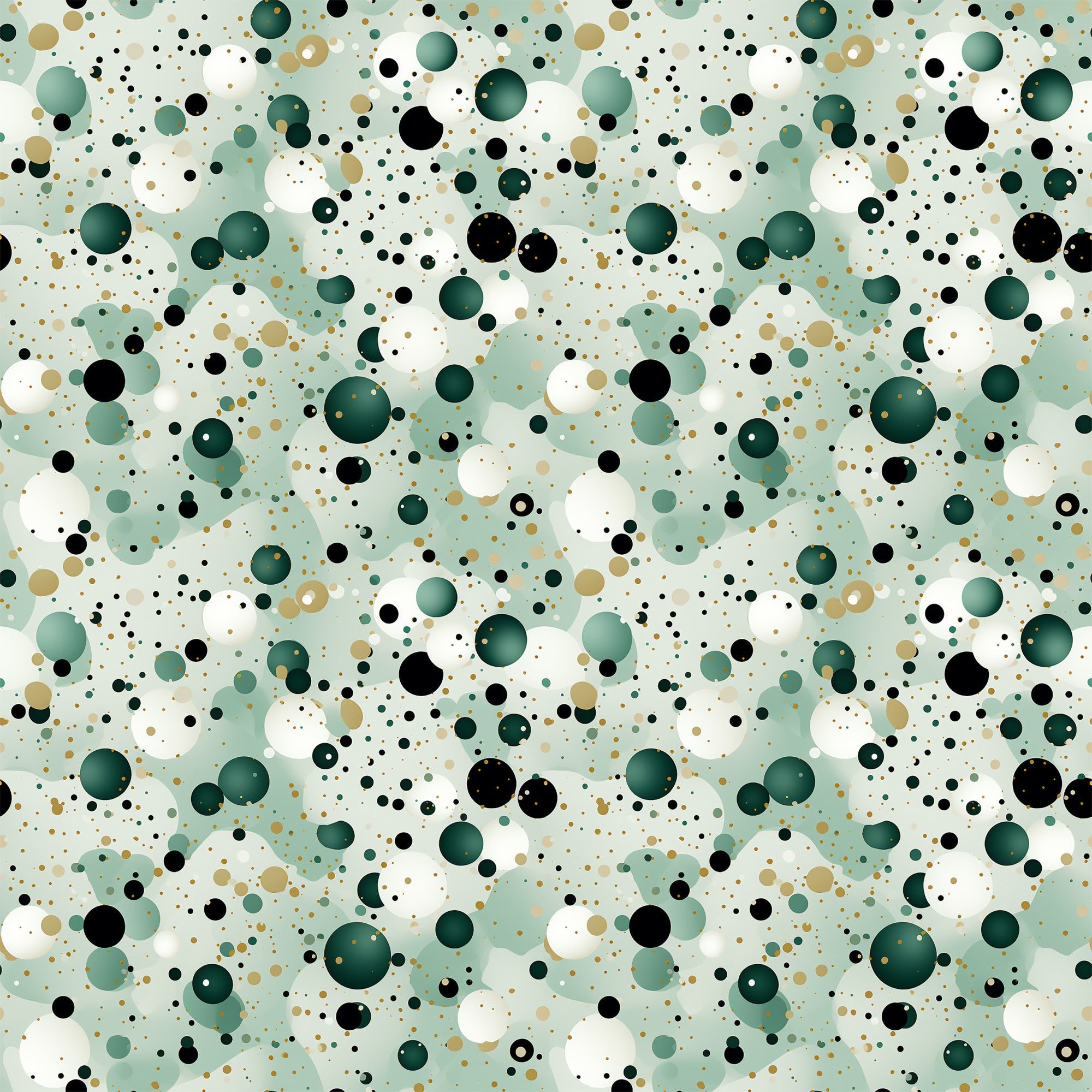 sage green, forest green, black, white, tan, beige, polka dots, confetti pattern, scattered circles, geometric design, modern abstract, contemporary style,, fabric panel, random dots, bubble pattern, neutral tones, earth colors, scattered motifs, playful design