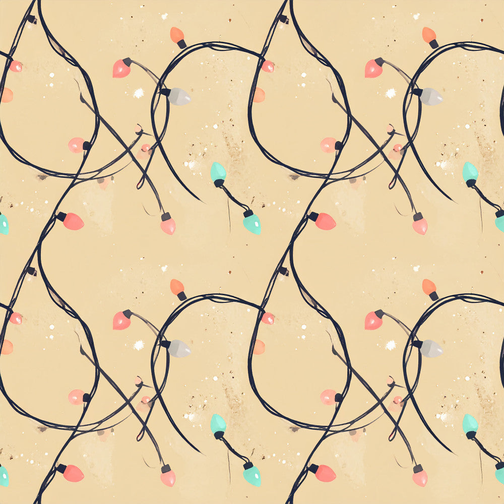 cream, beige, coral pink, blush pink, navy blue, mint green, turquoise, gray, whimsical, modern, festive, holiday lights, string lights, decorative bulbs, abstract, playful, cheerful, nursery, kids room, playroom, baby shower, winter holiday, christmas, magical, enchanted, retro, vintage inspired, contemporary, whimsy