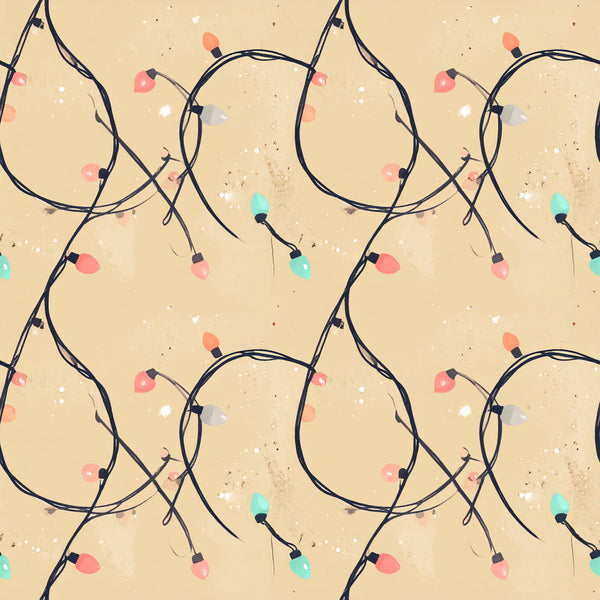 cream, beige, coral pink, blush pink, navy blue, mint green, turquoise, gray, whimsical, modern, festive, holiday lights, string lights, decorative bulbs, abstract, playful, cheerful, nursery, kids room, playroom, baby shower, winter holiday, christmas, magical, enchanted, retro, vintage inspired, contemporary, whimsy