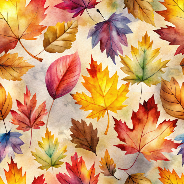 autumn leaves, fall foliage, watercolor leaves, maple leaves, oak leaves, golden yellow, burnt orange, crimson red, coral pink, dusty rose, burgundy, forest green, warm earth tones, nature, seasonal, botanical, watercolor, painted, whimsical, nature-inspired, autumn aesthetic, fall colors, harvest theme, woodland, natural, artistic, decorative leaves, transitional style, home décor, kids room