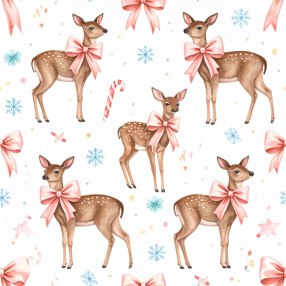 coral pink, blush pink, rose pink, tan, brown, cream, white, gold, blue snowflakes, deer, fawn, reindeer, candy cane, bows, ribbons, stars, winter, christmas, holiday, whimsical, elegant, festive, nursery, baby, children, kids room, baby shower, cute animals, nature, seasonal