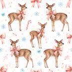 coral pink, blush pink, rose pink, tan, brown, cream, white, gold, blue snowflakes, deer, fawn, reindeer, candy cane, bows, ribbons, stars, winter, christmas, holiday, whimsical, elegant, festive, nursery, baby, children, kids room, baby shower, cute animals, nature, seasonal