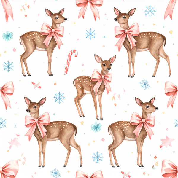 coral pink, blush pink, rose pink, tan, brown, cream, white, gold, blue snowflakes, deer, fawn, reindeer, candy cane, bows, ribbons, stars, winter, christmas, holiday, whimsical, elegant, festive, nursery, baby, children, kids room, baby shower, cute animals, nature, seasonal