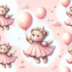 pink, blush, rose, coral, teddy bears, balloons, floral crowns, stars, clouds, hearts, whimsical, dreamy, cute, adorable, nursery, baby girl,, fabric panel, watercolor style, floating bears, party dress, soft pastels, children's fabric