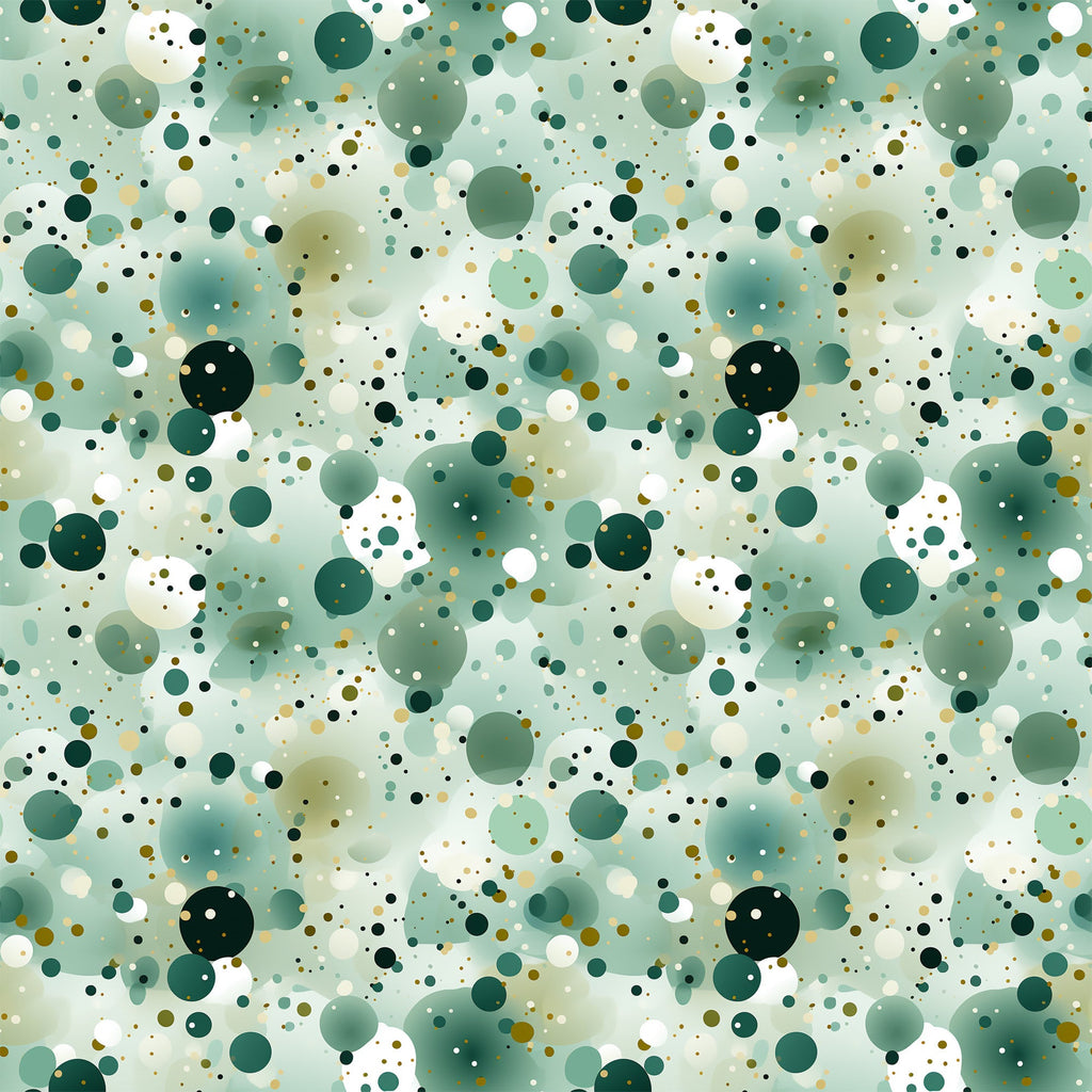 green, sage green, forest green, white, cream, gold, olive, confetti pattern, polka dots, circles, scattered dots, abstract design, geometric pattern, modern style,, fabric panel, contemporary, playful, spotted design, dotted fabric, crafting material