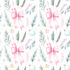soft pink, blush pink, sage green, dusty green, mint green, pale blue, gold accents, watercolor, floral, botanical, nature, delicate, whimsical, elegant, festive, holiday, christmas, winter, evergreen branches, decorative bows, ribbons, stars, ornaments, celestial, nursery, baby room, kids room, baby shower, girl's room, soft and gentle